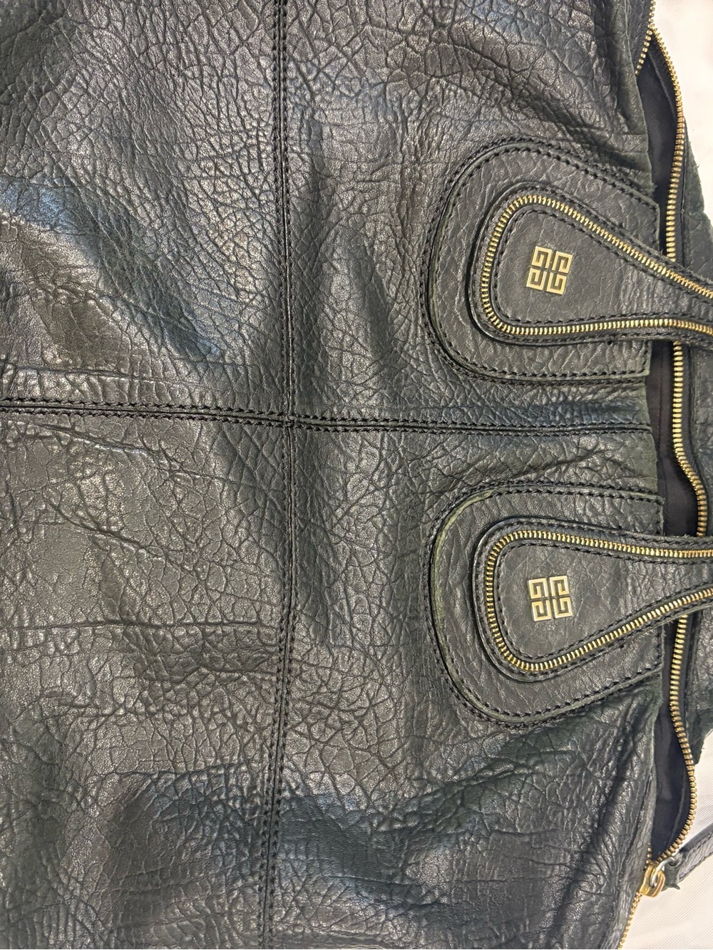 Givenchy Nightingale Black Textured Leather Tote with Gold Logo Accents - Picture 6 of 7